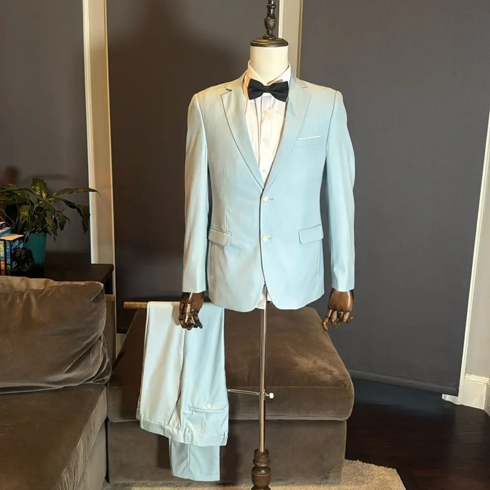 Men’s Pale Blue 2 Piece Suit Single Breasted 2 Button 36 Jacket 32 Pants NEW